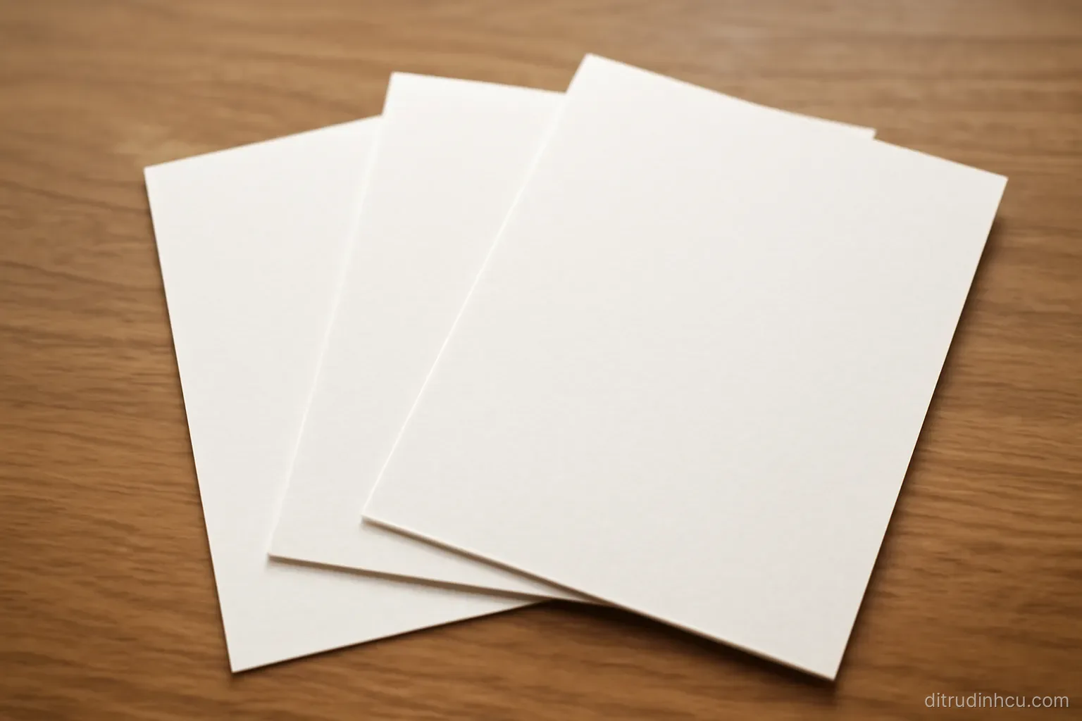 three sheets of paper fanned out on a table showing slightly different textures and edges, no text visible