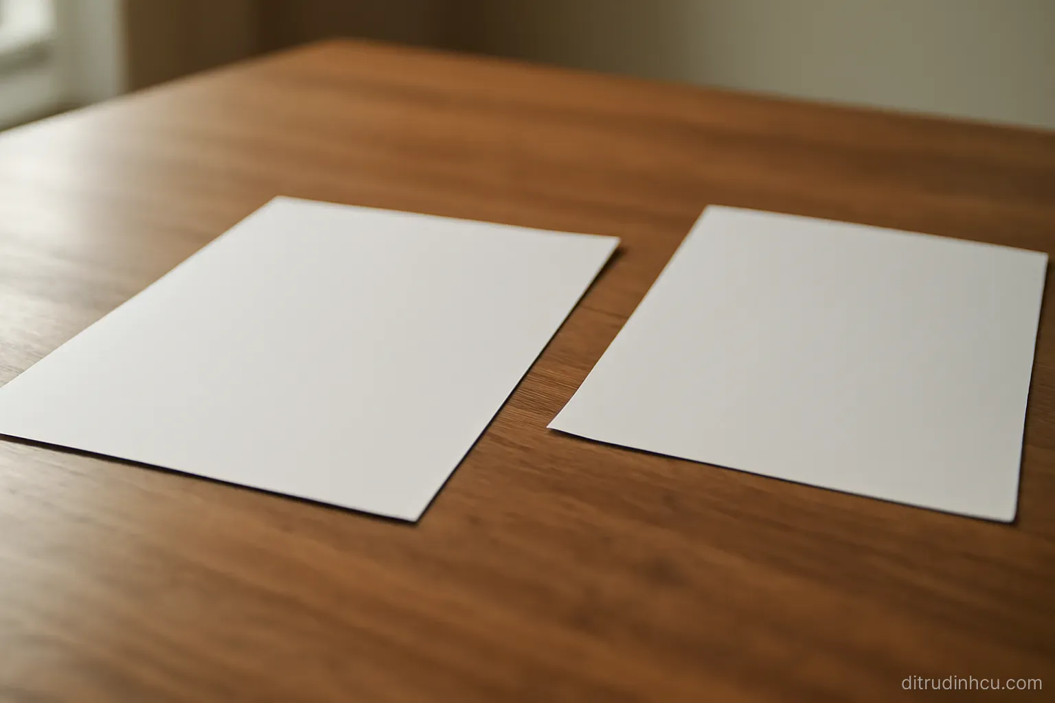 a document lying face up on a table with a second sheet turned over beside it showing a blank reverse side