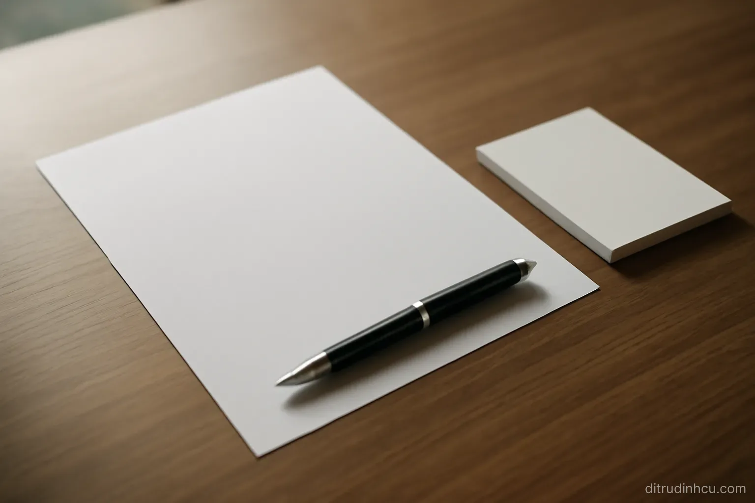 an official-looking letter lying flat on a table with a pen and a blank notepad placed beside it