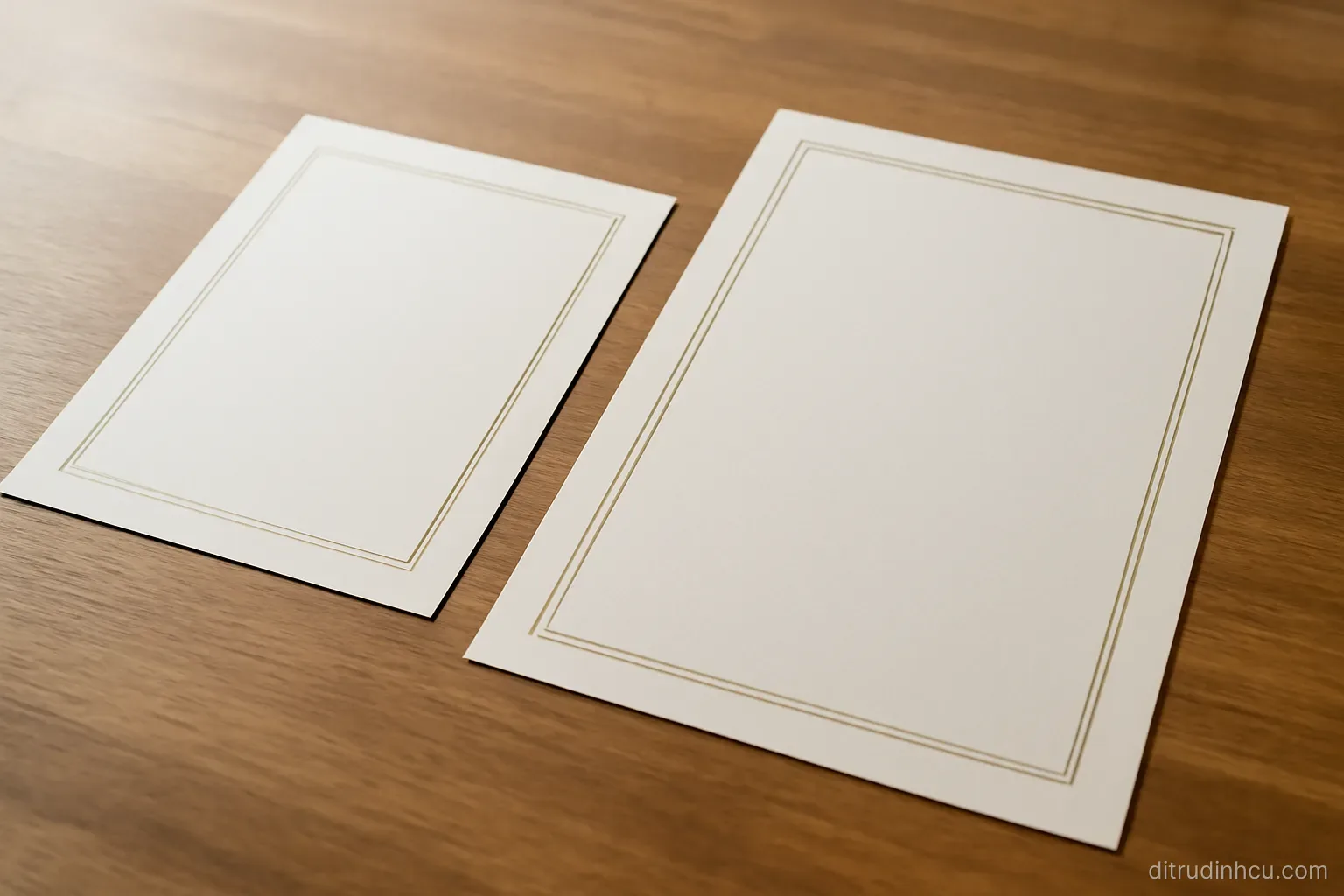two similar paper certificates lying side by side on a desk with one noticeably longer than the other