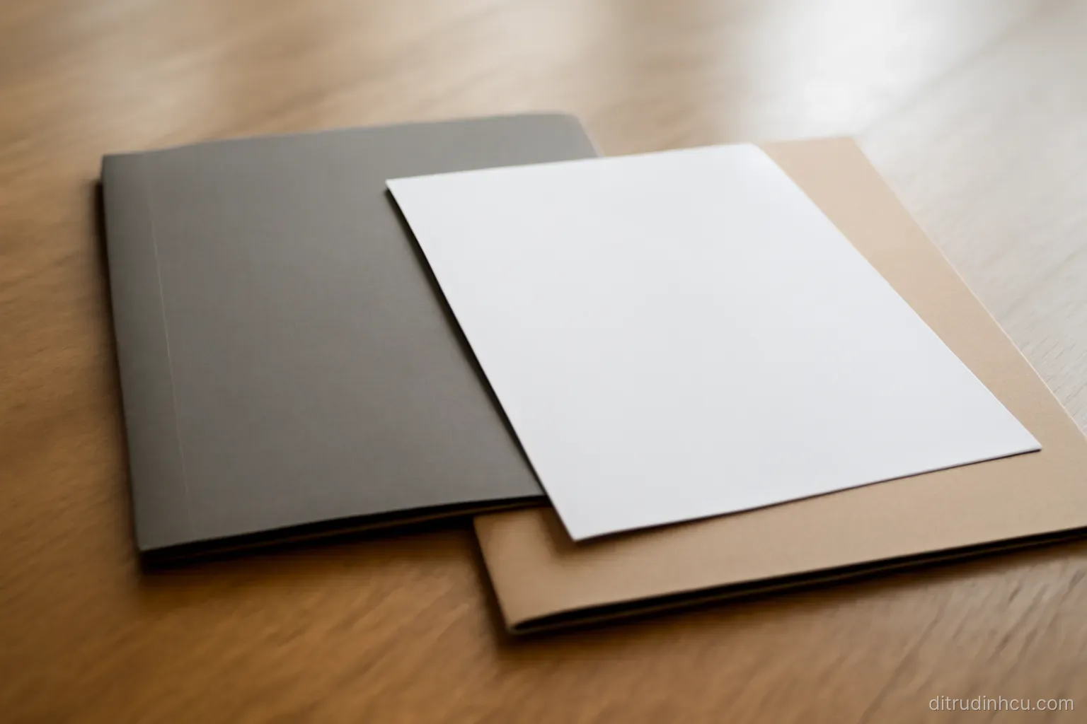 two separate document folders placed side by side on a table with a single sheet lying across both